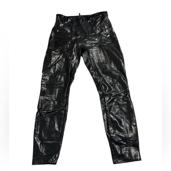 Spanx Womens Medium Faux Patent Leather Pull on Leggings Pants Stretchy Biker - Picture 1 of 7